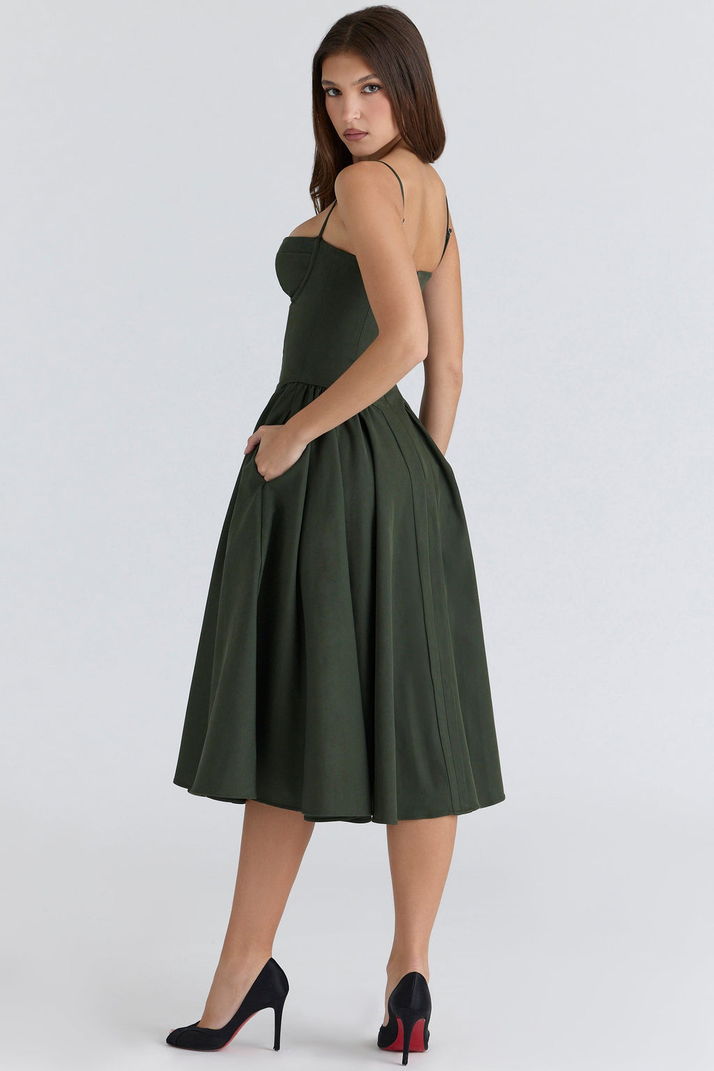 emerald green corset midi dress
