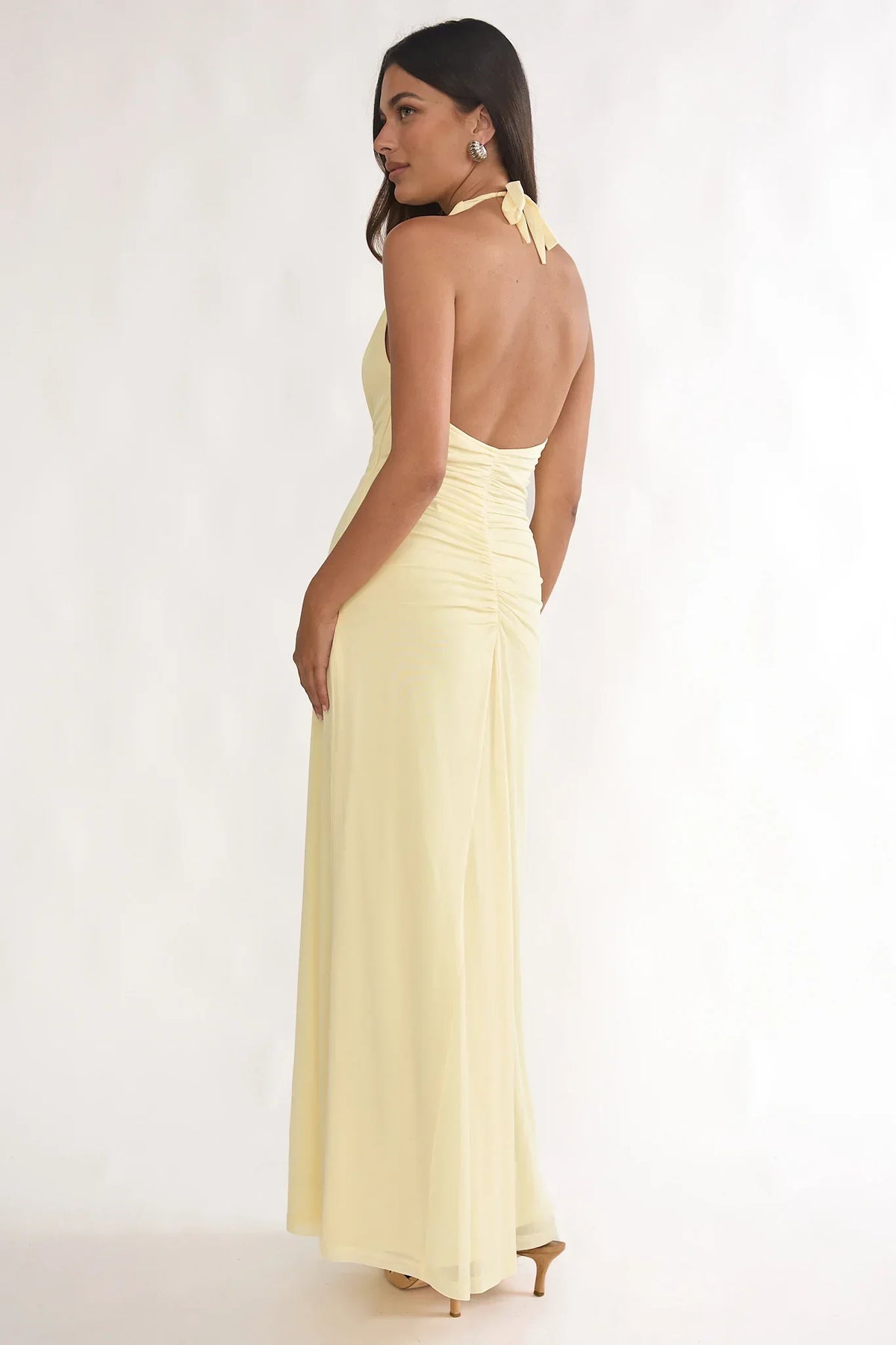 Ziera Ruched Insert Halter Maxi Dress Butter