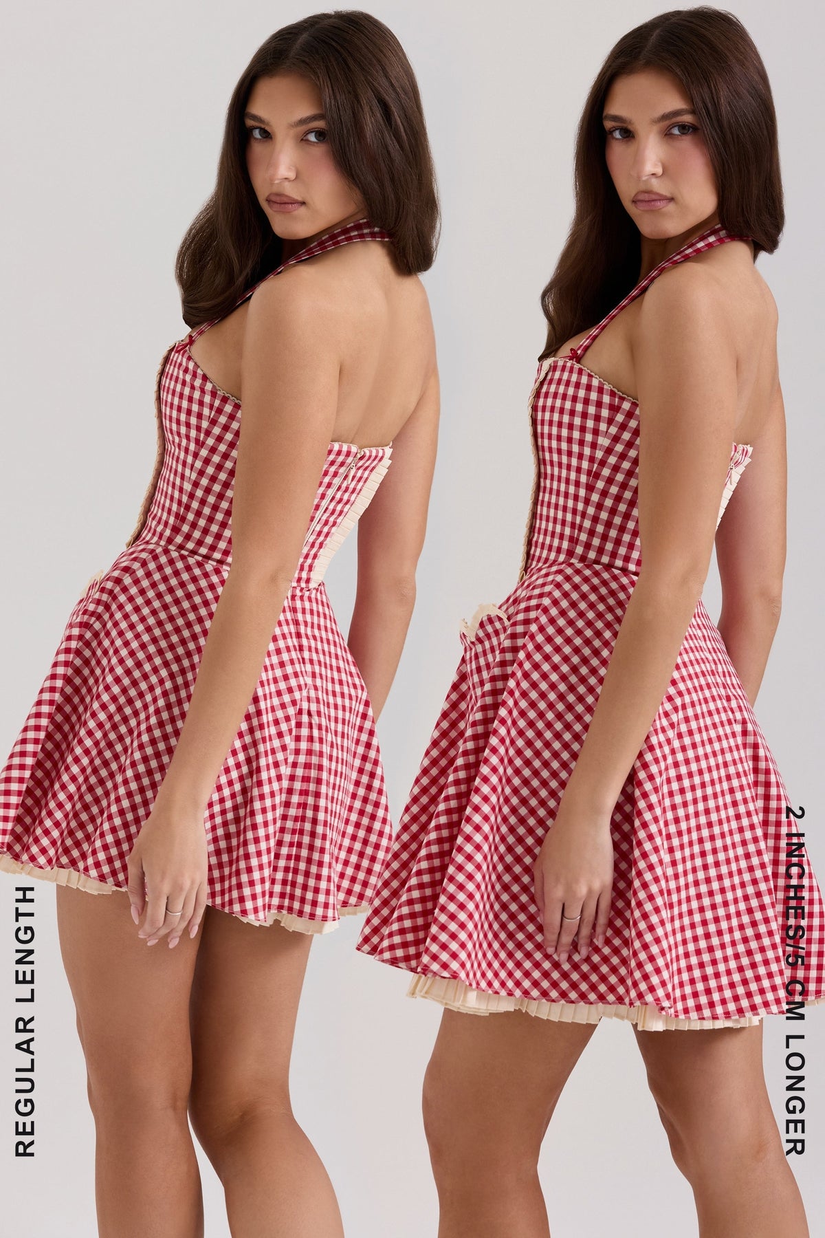 red gingham cotton halter neck mini dress