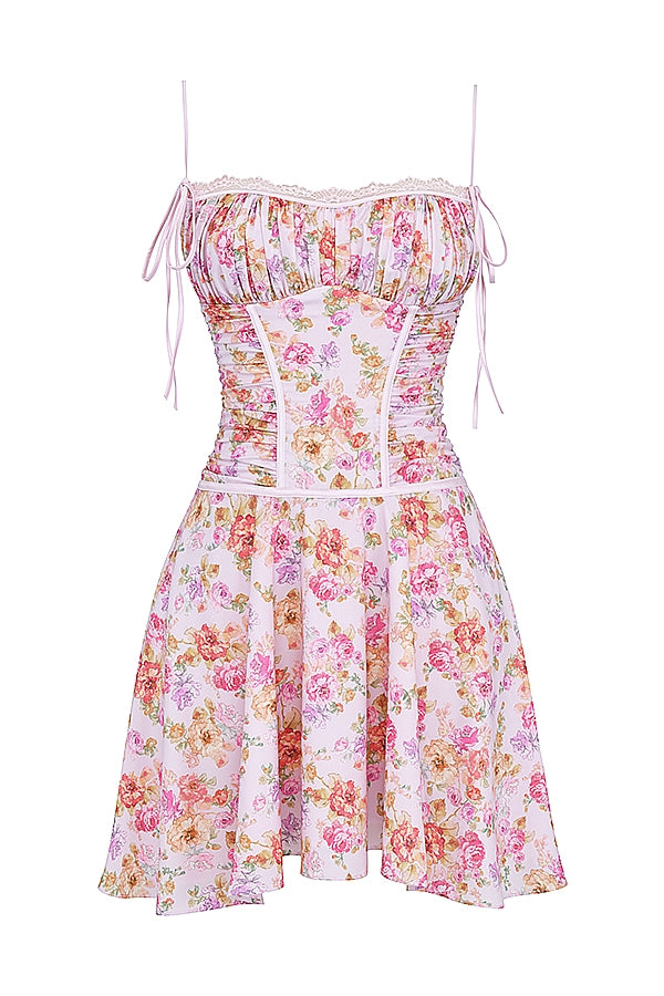 light lavender print corset dress