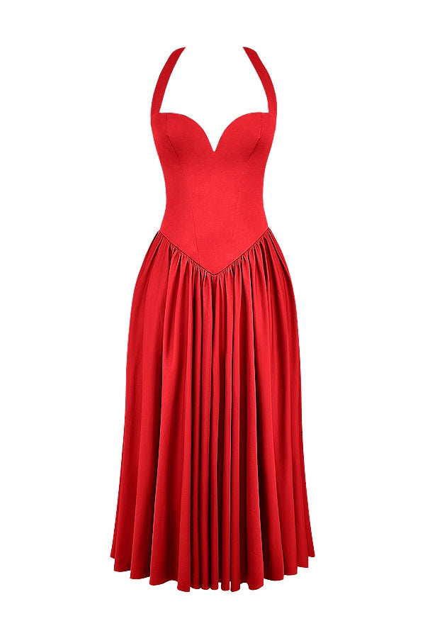 scarlet halter midi dress