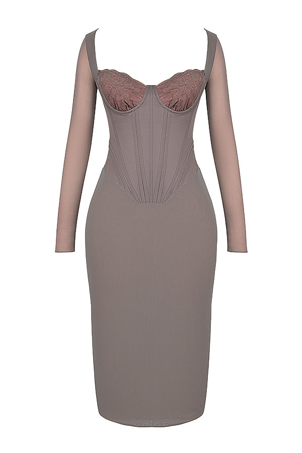mocha corset midi dress